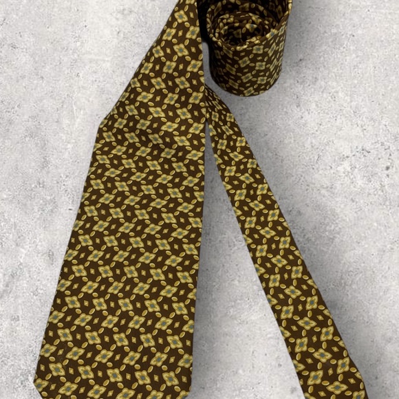 PAL ZILERI Brown/Beige/Blue Geometric Floral Silk LUXURY Tie ITALY - Picture 5 of 5